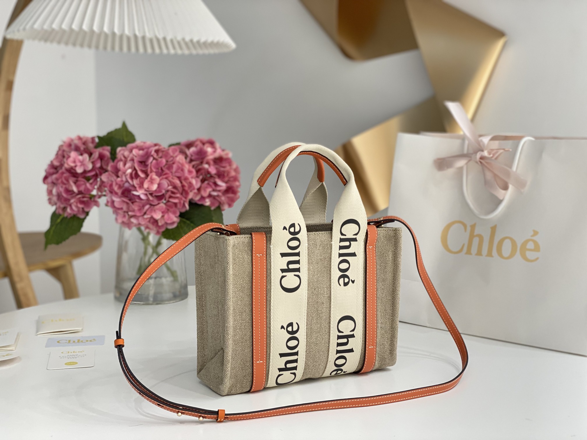 Chloe Small Woody Tote Bag In Linen